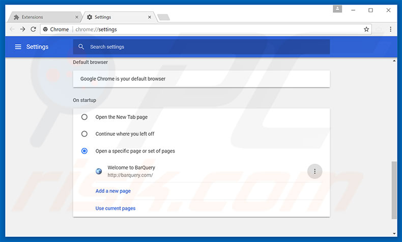 Removing barquery.com from Google Chrome homepage