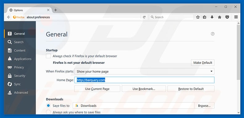 Removing barquery.com from Mozilla Firefox homepage