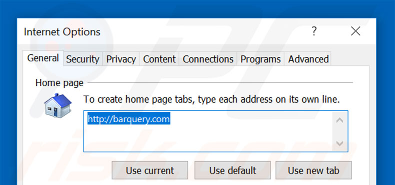Removing barquery.com from Internet Explorer homepage