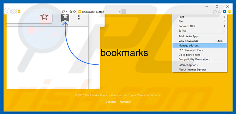 Removing Bookmarks Button ads from Internet Explorer step 1
