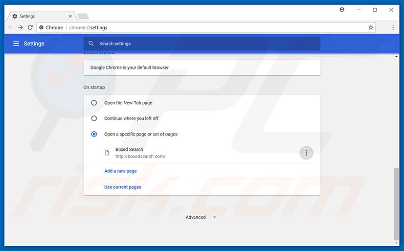Removing boxedsearch.com from Google Chrome homepage