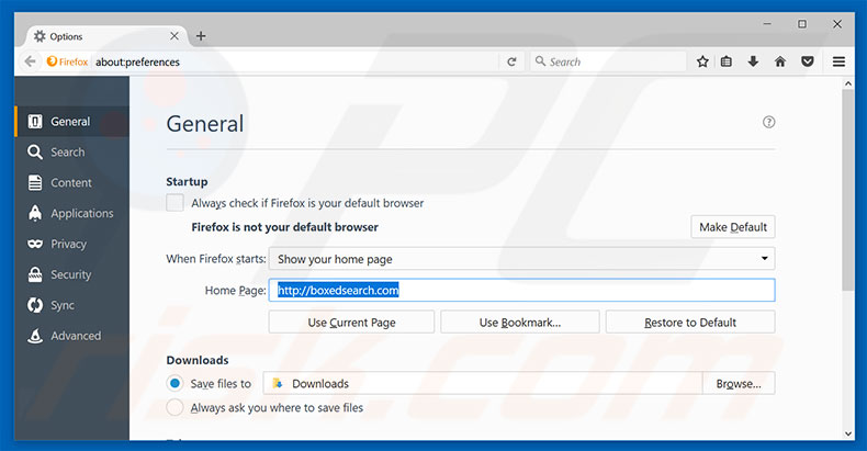 Removing boxedsearch.com from Mozilla Firefox homepage