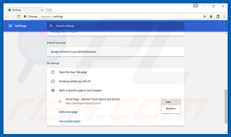Removing checkspeedsearch.com from Google Chrome homepage