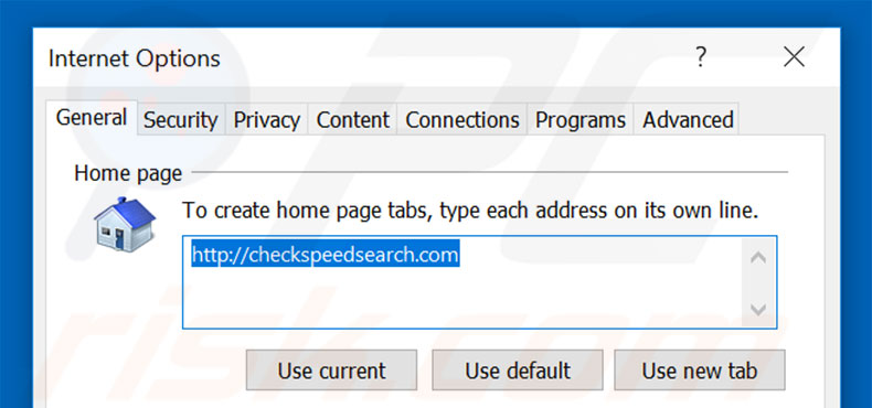 Removing checkspeedsearch.com from Internet Explorer homepage