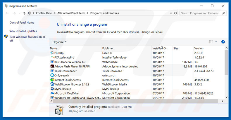 click.aarth.com adware uninstall via Control Panel