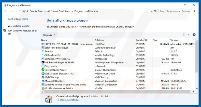 clicknshare.net adware uninstall via Control Panel