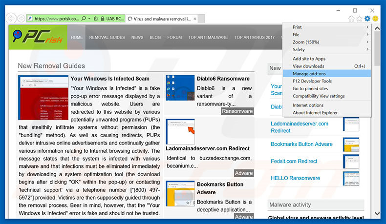 Removing clickppcbuzz.com ads from Internet Explorer step 1