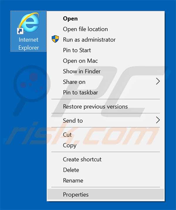 Removing compresspdfsearch.com from Internet Explorer shortcut target step 1