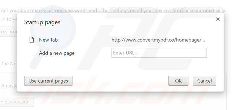 Removing covertmypdf.co from Google Chrome homepage