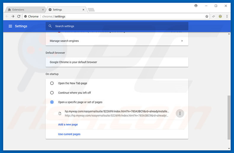 Removing hp.myway.com from Google Chrome homepage