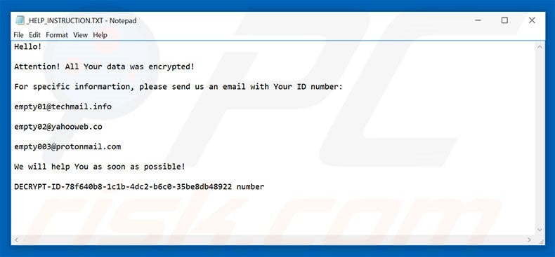 EMPTY ransomware ransom-demanding message ()