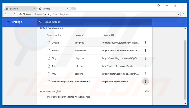 Removing euro-search.net from Google Chrome default search engine