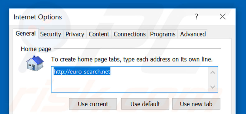 Removing euro-search.net from Internet Explorer homepage