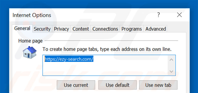 Removing ezy-search.com from Internet Explorer homepage