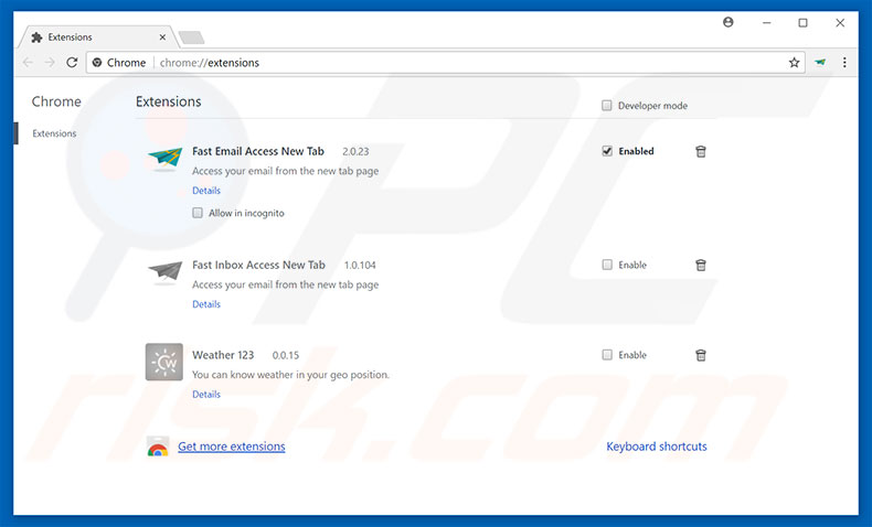 Removing home.fastemailaccess.com related Google Chrome extensions