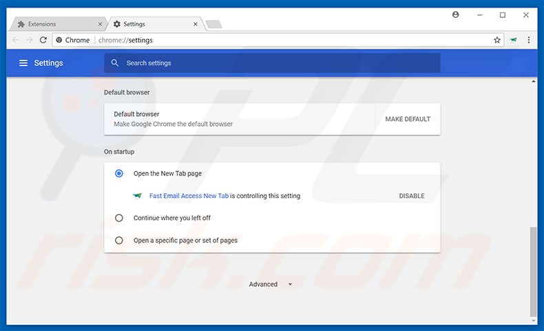 Removing home.fastemailaccess.com from Google Chrome homepage