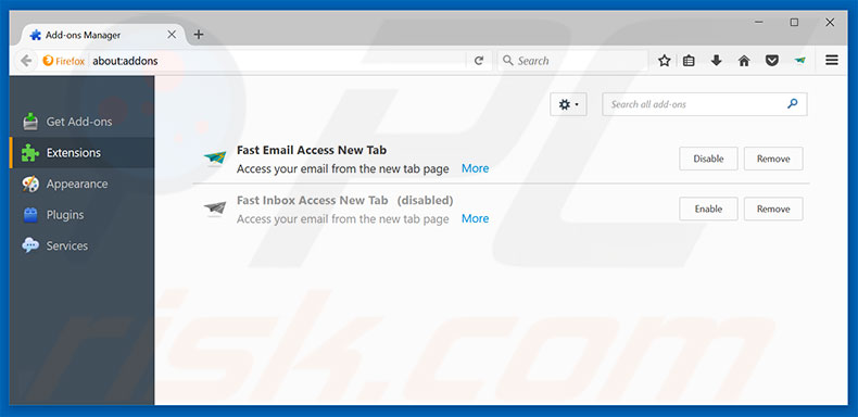 Removing home.fastemailaccess.com related Mozilla Firefox extensions