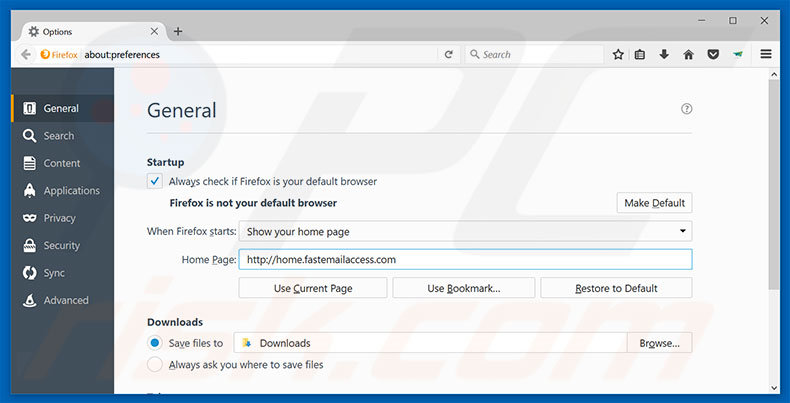 Removing home.fastemailaccess.com from Mozilla Firefox homepage