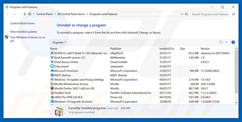 fedsit.com adware uninstall via Control Panel