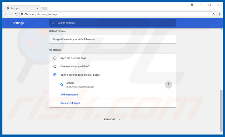 Removing find.mystart.space from Google Chrome homepage