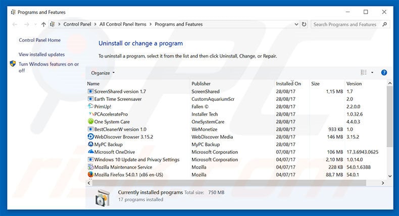 find.mystart.space browser hijacker uninstall via Control Panel