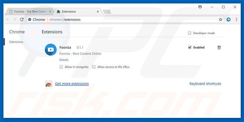 Removing Fooriza ads from Google Chrome step 2