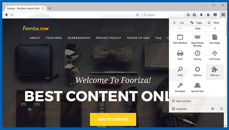 Removing Fooriza ads from Mozilla Firefox step 1