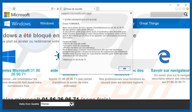 VOTRE ORDINATEUR A ÉTÉ BLOCKÉ scam second variant