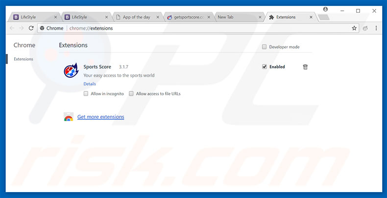 Removing feed.getsportscore.com related Google Chrome extensions