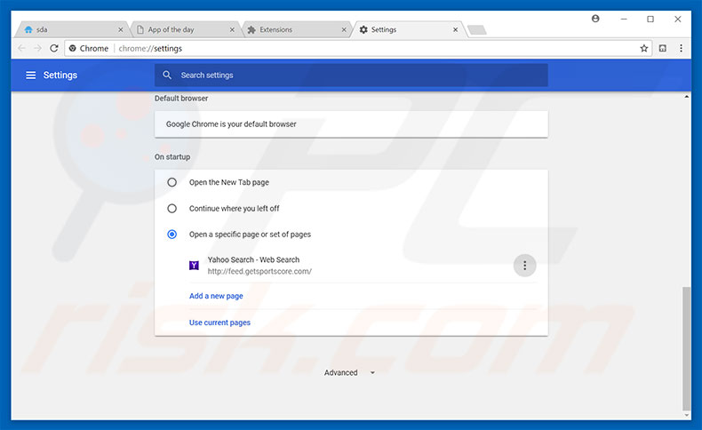 Removing feed.getsportscore.com from Google Chrome homepage