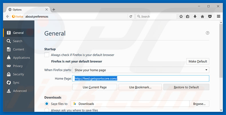 Removing feed.getsportscore.com from Mozilla Firefox homepage