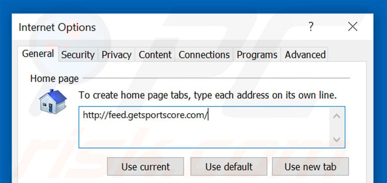 Removing feed.getsportscore.com from Internet Explorer homepage