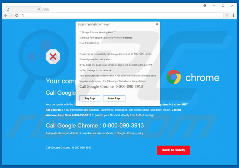 Google Chrome Warning Alert adware