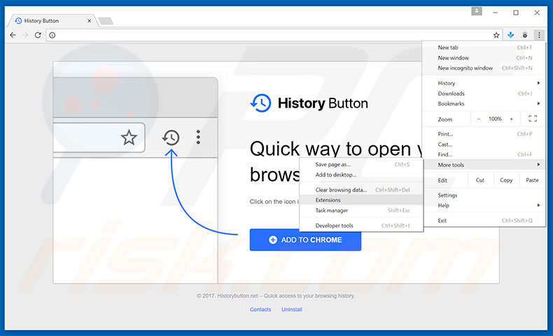 Removing History Button  ads from Google Chrome step 1