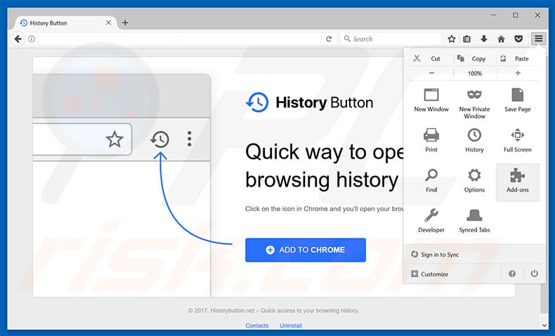 Removing History Button ads from Mozilla Firefox step 1