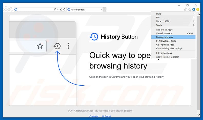 Removing History Button ads from Internet Explorer step 1