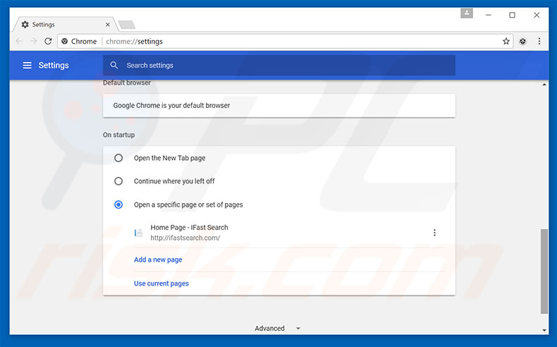 Removing ifastsearch.com from Google Chrome homepage