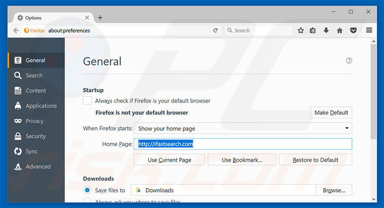 Removing ifastsearch.com from Mozilla Firefox homepage