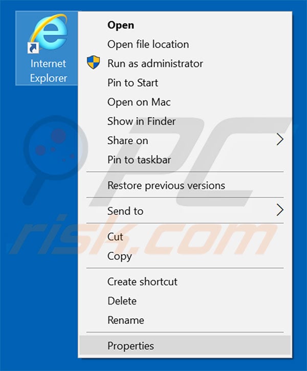 Removing ifastsearch.com from Internet Explorer shortcut target step 1