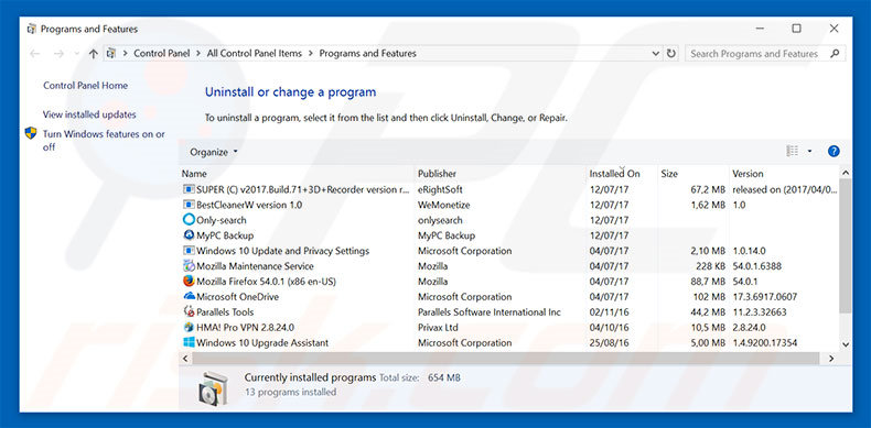 ifastsearch.com browser hijacker uninstall via Control Panel