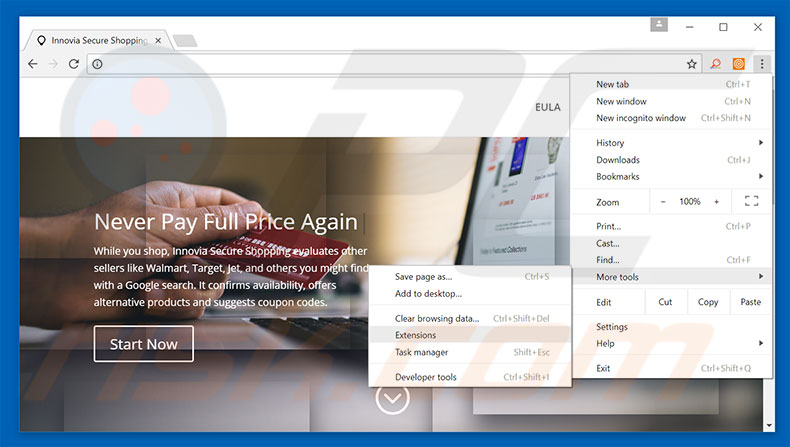 Removing Innovia Secure Shopping  ads from Google Chrome step 1