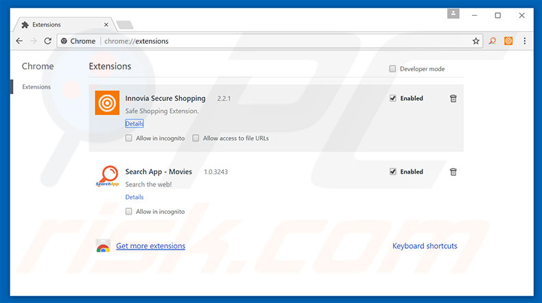 Removing Innovia Secure Shopping ads from Google Chrome step 2