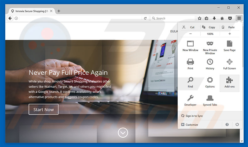 Removing Innovia Secure Shopping ads from Mozilla Firefox step 1