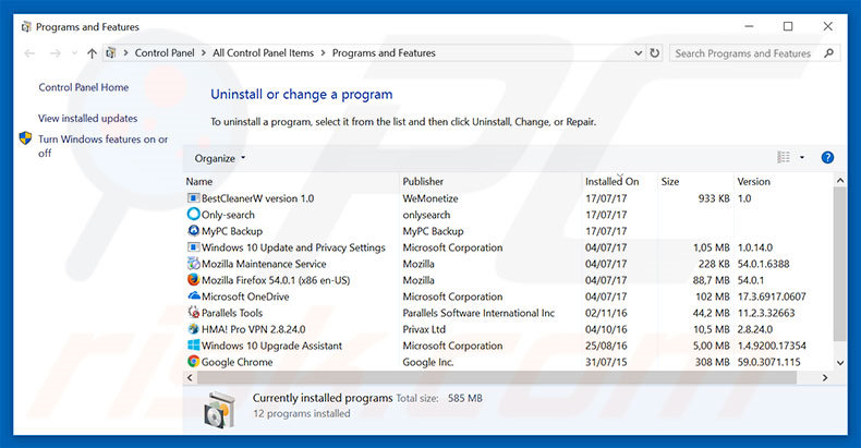 Innovia Secure Shopping adware uninstall via Control Panel