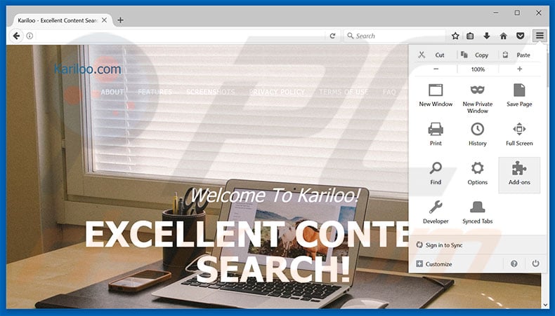 Removing Kariloo ads from Mozilla Firefox step 1