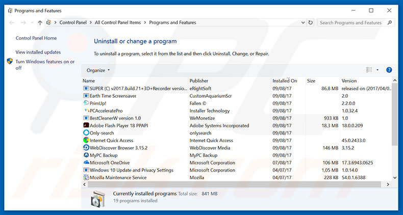 ladomainadeserver.com adware uninstall via Control Panel