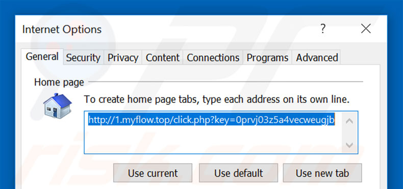 Removing myflow.top from Internet Explorer homepage