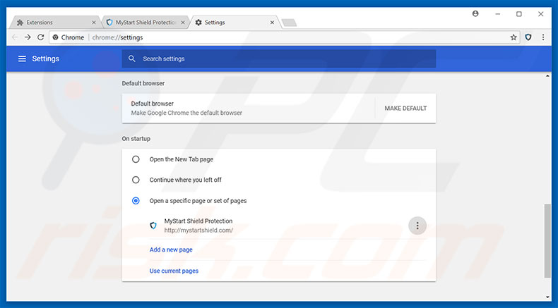 Removing mystartshield.com from Google Chrome homepage