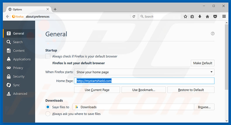 Removing mystartshield.com from Mozilla Firefox homepage
