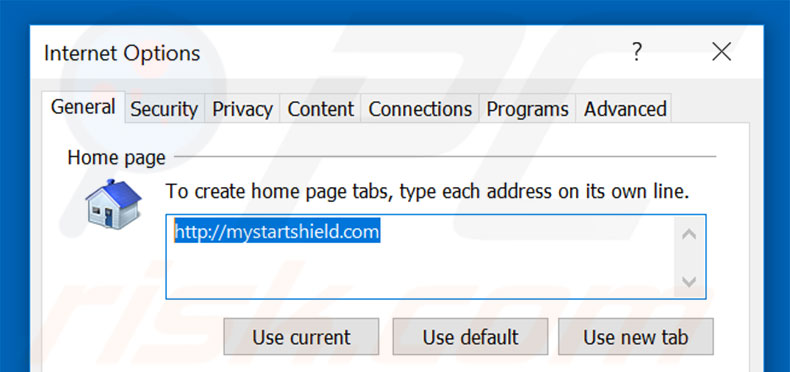 Removing mystartshield.com from Internet Explorer homepage